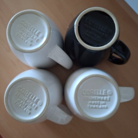 Corelle Stoneware Mugs - Mixed Set of 4 (3 White, 1 Black) - Vintage Thailand - Picture 1 of 3